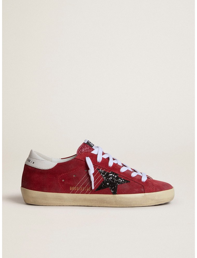 Super-Star Donna in suede rosso con stella in glitter e talloncino bianco