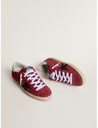 Super-Star Donna in suede rosso con stella in glitter e talloncino bianco