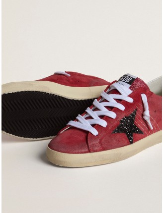 Super-Star Donna in suede rosso con stella in glitter e talloncino bianco