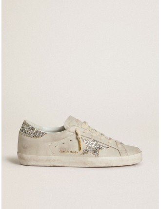 Super-Star Donna LTD in nappa avorio con stella e talloncino in glitter platino