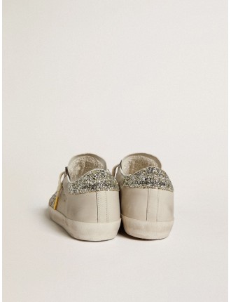 Super-Star Donna LTD in nappa avorio con stella e talloncino in glitter platino