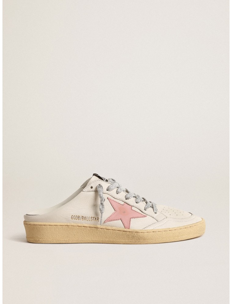 Ball Star Sabot in nappa bianca con stella in pelle rosa antico