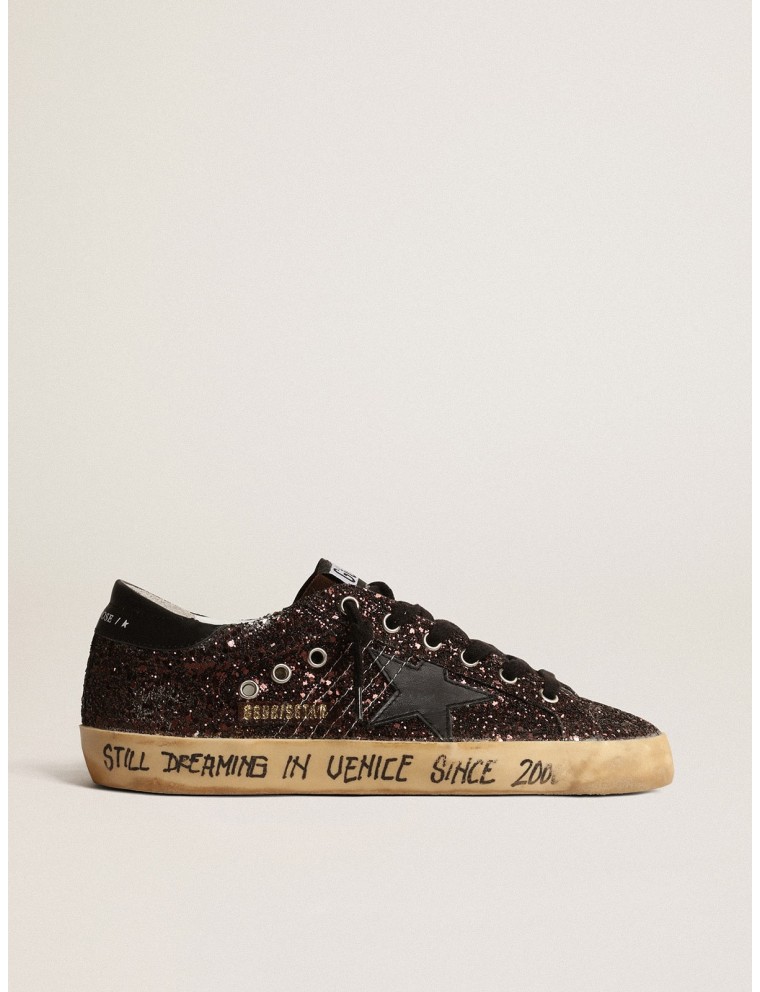 Super-Star in glitter marrone con stella e talloncino in pelle nera