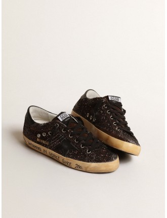 Super-Star in glitter marrone con stella e talloncino in pelle nera