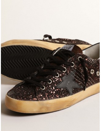 Super-Star in glitter marrone con stella e talloncino in pelle nera