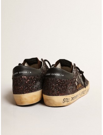 Super-Star in glitter marrone con stella e talloncino in pelle nera