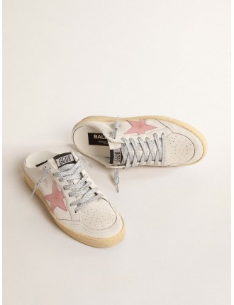 Ball Star Sabot in nappa bianca con stella in pelle rosa antico