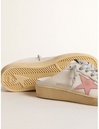 Ball Star Sabot in nappa bianca con stella in pelle rosa antico