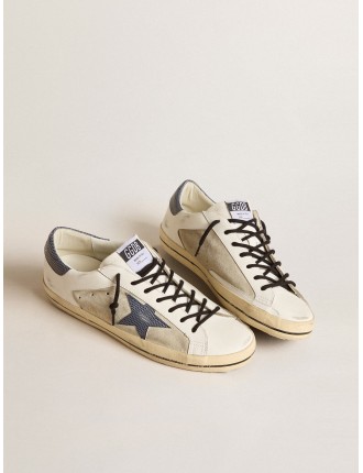 Super-Star in pelle e suede con stella in pelle con stampa lucertola blu