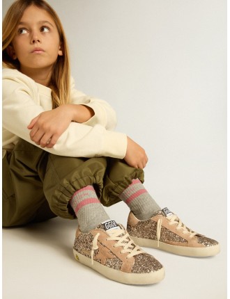 Super-Star Junior in glitter con stella e talloncino in suede