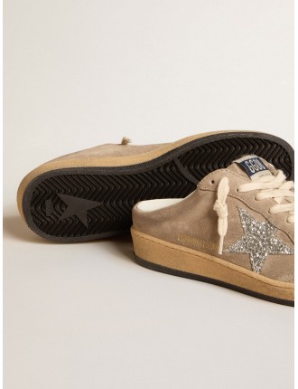 Ball Star Sabot in suede color tortora con stella in glitter argento