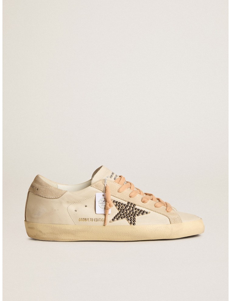 Super-Star LTD in pelle con stella in suede beige con borchie Swarovski