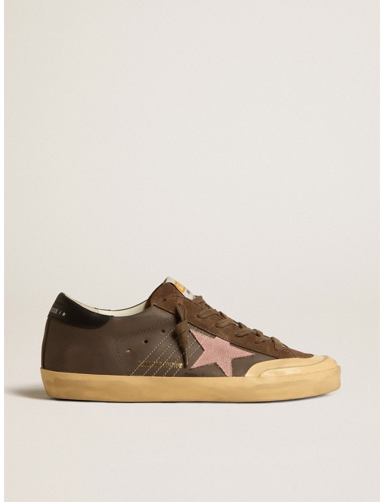 Super-Star Penstar Donna LTD in pelle marrone con stella in suede rosa