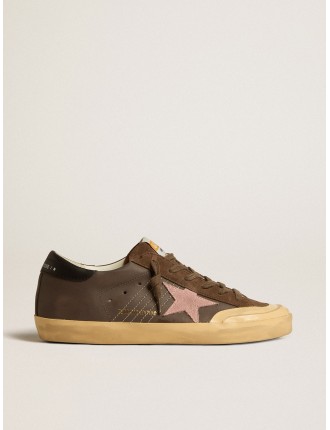 Super-Star Penstar Donna LTD in pelle marrone con stella in suede rosa