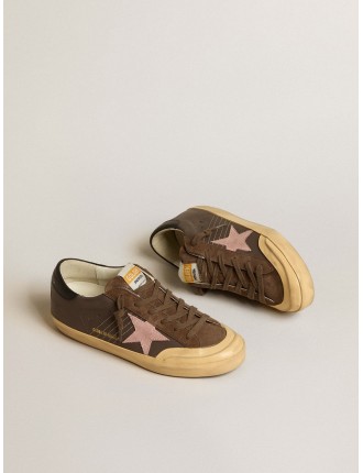 Super-Star Penstar Donna LTD in pelle marrone con stella in suede rosa