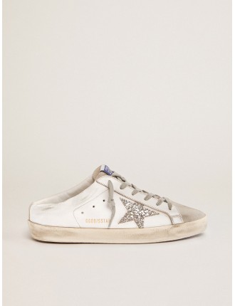 Super-Star Sabot con stella in glitter platino e linguetta in suede