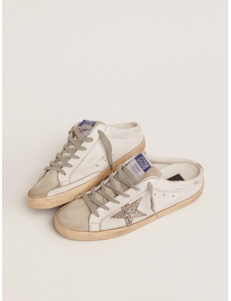 Super-Star Sabot con stella in glitter platino e linguetta in suede