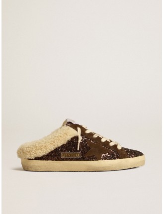 Super-Star Sabot in glitter con stella marrone e fodera in shearling