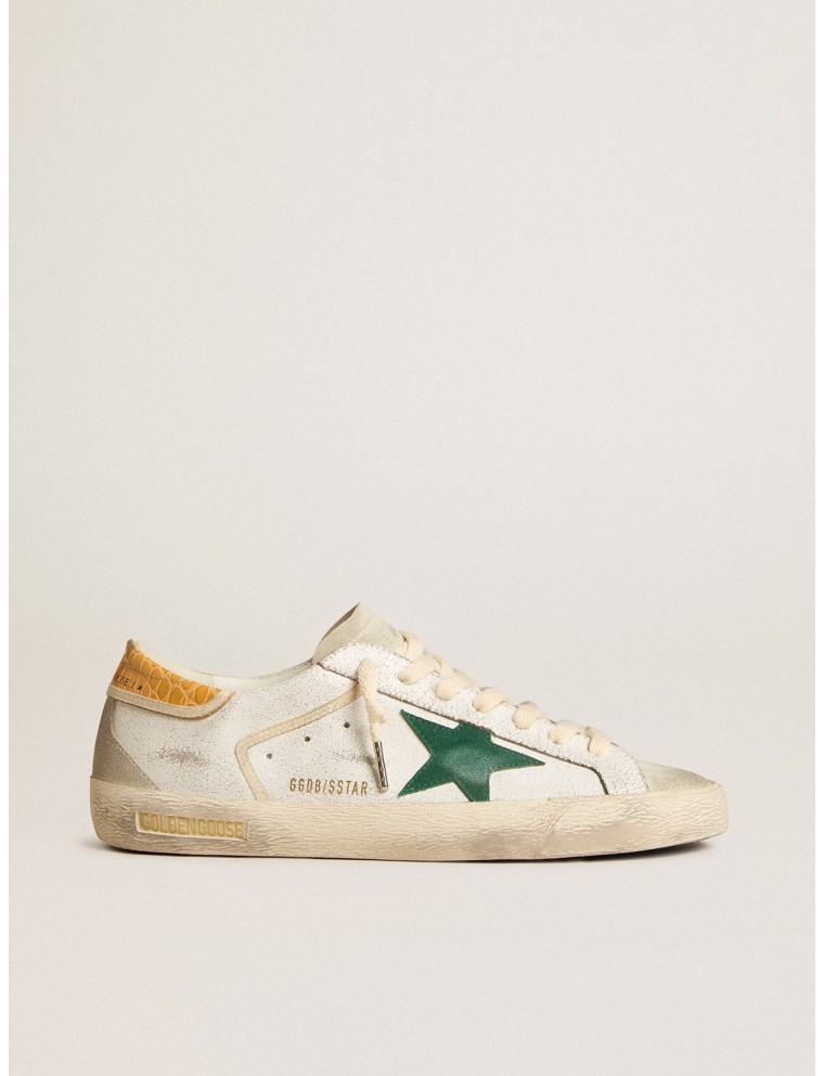 Super-Star Uomo con stella in suede verde e talloncino in pelle cocco gialla