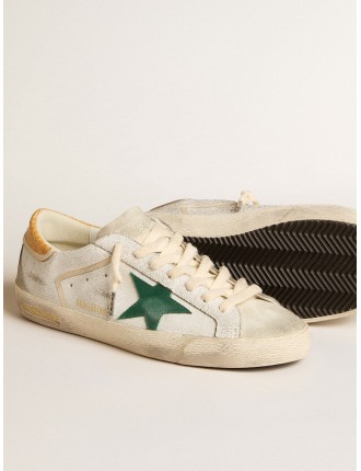 Super-Star Uomo con stella in suede verde e talloncino in pelle cocco gialla