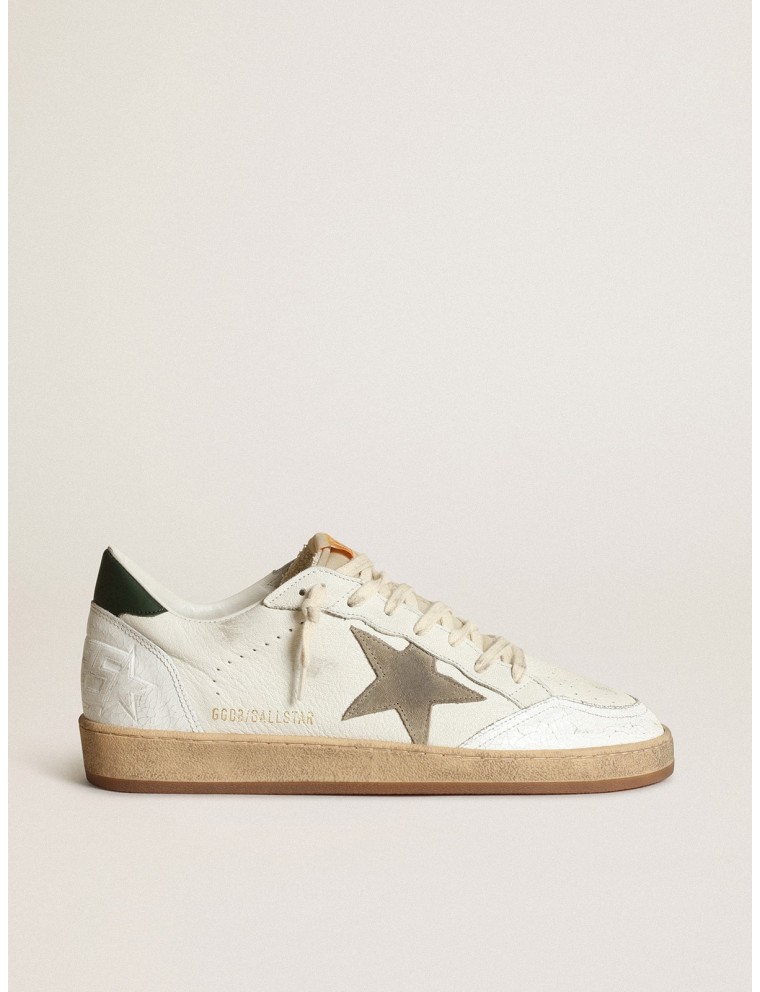 Ball Star Uomo in nappa bianca con stella in suede tortora