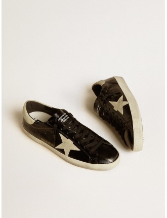 Super-Star Uomo LTD in pelle verniciata nera con stella e talloncino in suede