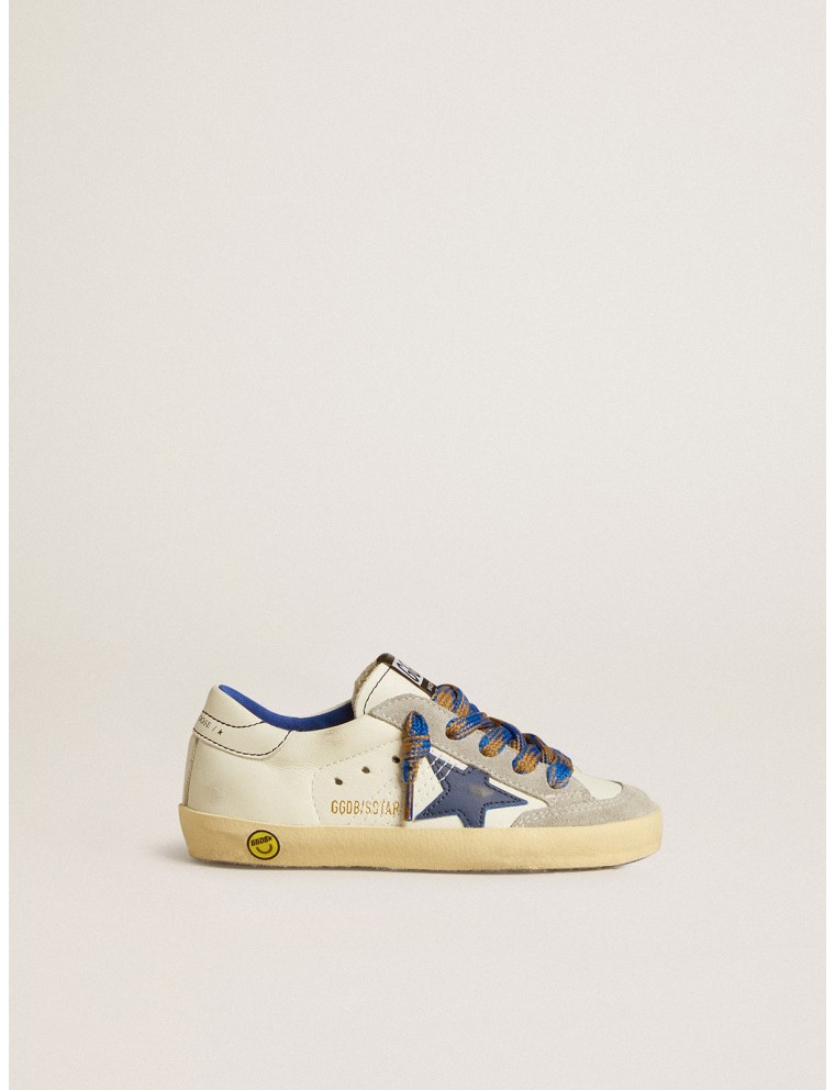 Super-Star Young con stella in pelle blu e inserti in suede ghiaccio