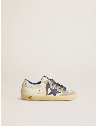 Super-Star Young con stella in pelle blu e inserti in suede ghiaccio