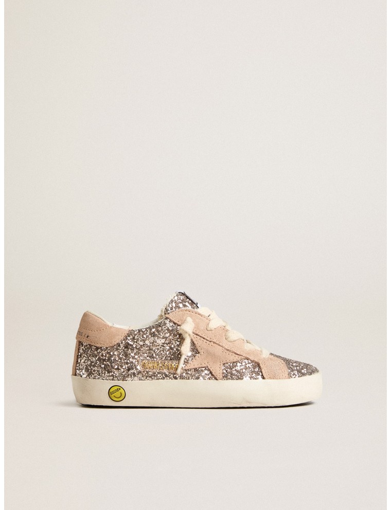 Super-Star Young in glitter con stella e talloncino in suede