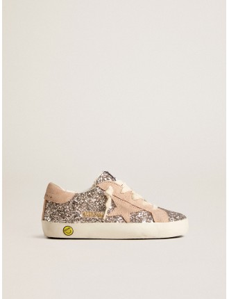 Super-Star Young in glitter con stella e talloncino in suede