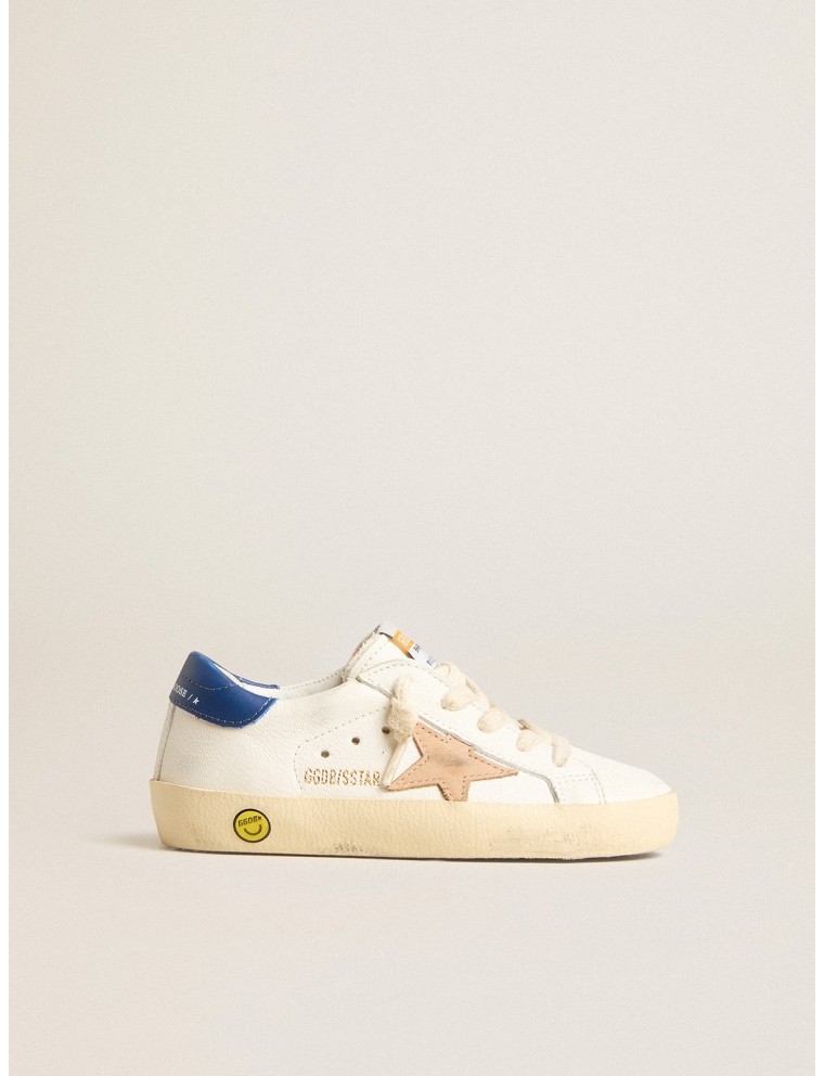 Super-Star Young in nappa con stella beige e talloncino blu