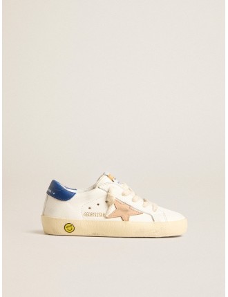 Super-Star Young in nappa con stella beige e talloncino blu