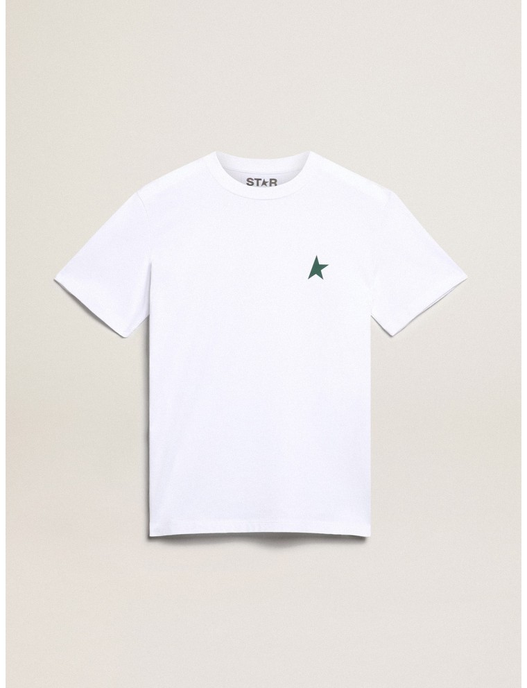 T-shirt bianca da donna con stella verde sul davanti