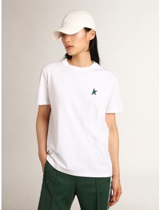 T-shirt bianca da donna con stella verde sul davanti