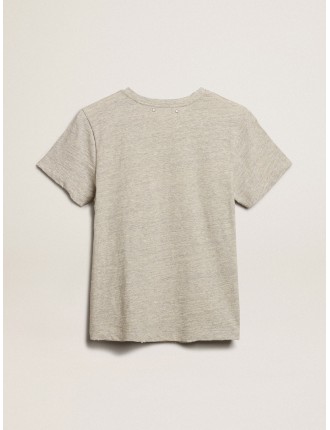 T-shirt da donna in cotone color grigio melange e scritta ricamata