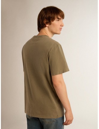 T-shirt da uomo color verde oliva con scritta Golden