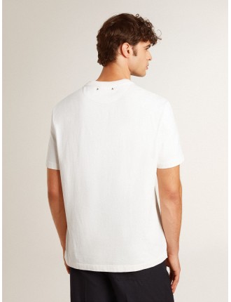 T-shirt da uomo in cotone di colore bianco vissuto con scritta nera