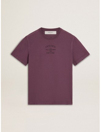 T-shirt da uomo in cotone di colore viola vissuto con stampa con logo