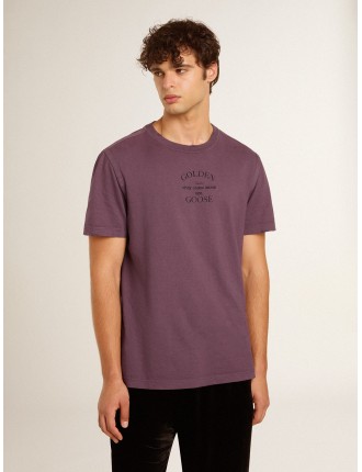 T-shirt da uomo in cotone di colore viola vissuto con stampa con logo