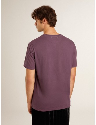 T-shirt da uomo in cotone di colore viola vissuto con stampa con logo