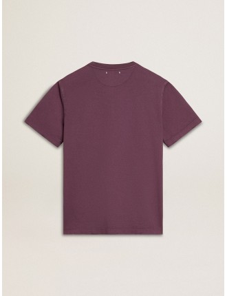 T-shirt da uomo in cotone di colore viola vissuto con stampa con logo