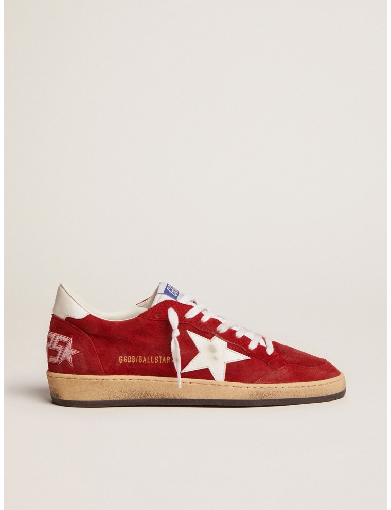 Ball Star Uomo in suede rosso scuro con stella e talloncino bianchi