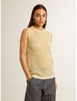 Top in maglia a rete con paillettes e dettagli a contrasto