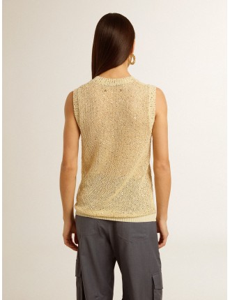 Top in maglia a rete con paillettes e dettagli a contrasto