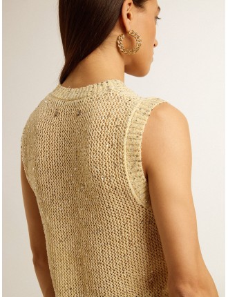 Top in maglia a rete con paillettes e dettagli a contrasto