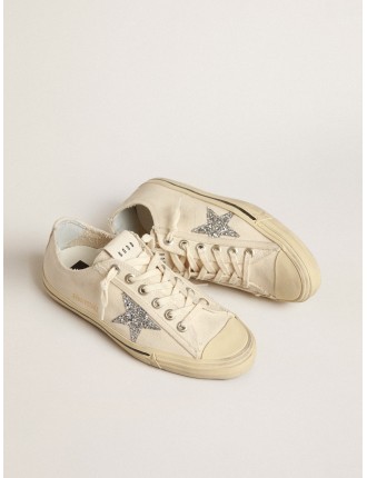 V-Star in canvas beige con stella in glitter argento