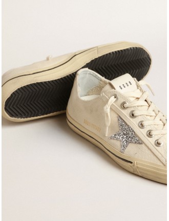 V-Star in canvas beige con stella in glitter argento