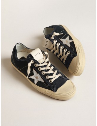 V-Star in canvas blu navy con stella in pelle laminata argento