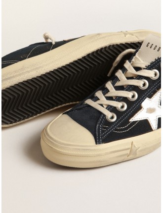 V-Star in canvas blu navy con stella in pelle laminata argento