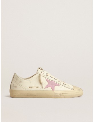 V-Star in nappa beige con stella in suede color rosa antico